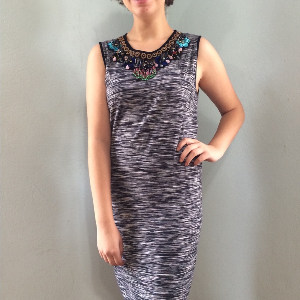 Philosophy Beaded Neckline Black Sheath Dress Sz M